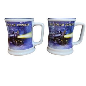 The POLAR EXPRESS " Believe" 3D Locomotive Train Warner Brothers Mug Set of 2